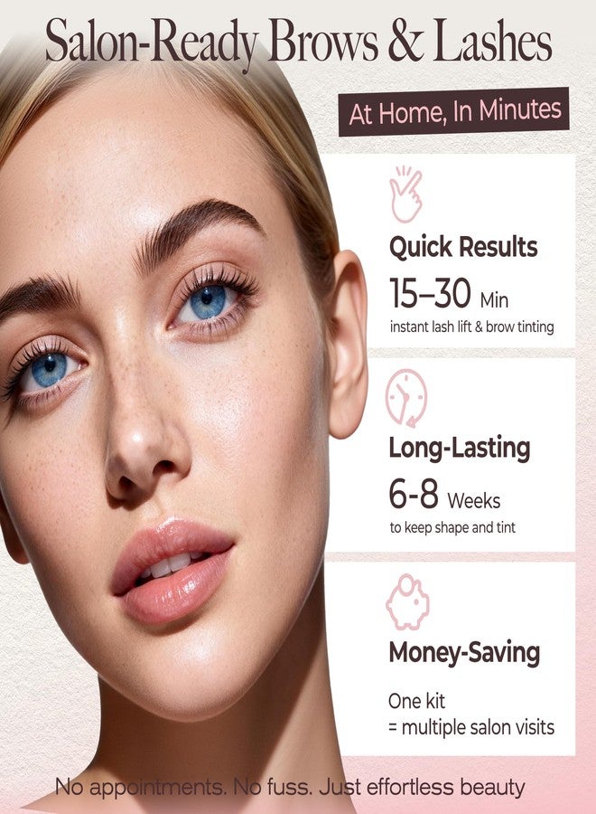 لاش فيو مجموعة لاشفيو لرفع الرموش والحواجب، مجموعة تجعيد الرموش الاحترافية ومجموعة الرموش والحواجب، رفع سريع وتلوين كثيف، هدايا للنساء بجودة صالونات التجميل للاستخدام المنزلي (بني) - Image 2